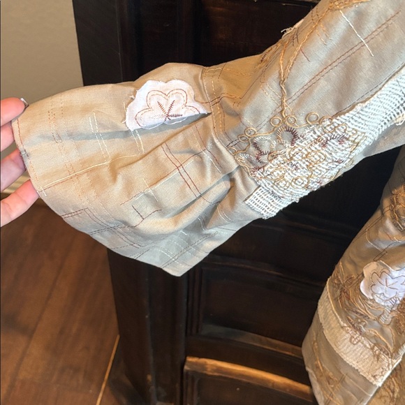 Boho Chic Beige Patchwork Trench Coat size 6 - Picture 4 of 5